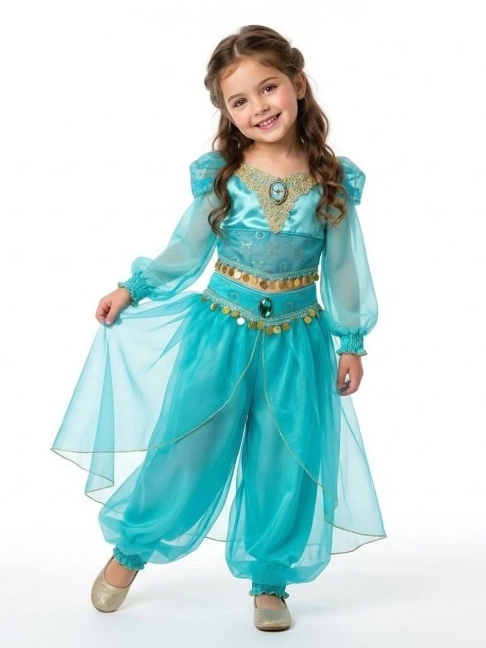 Girls Jasmine Inspired Princess Costume Set in Teal (Size 5)